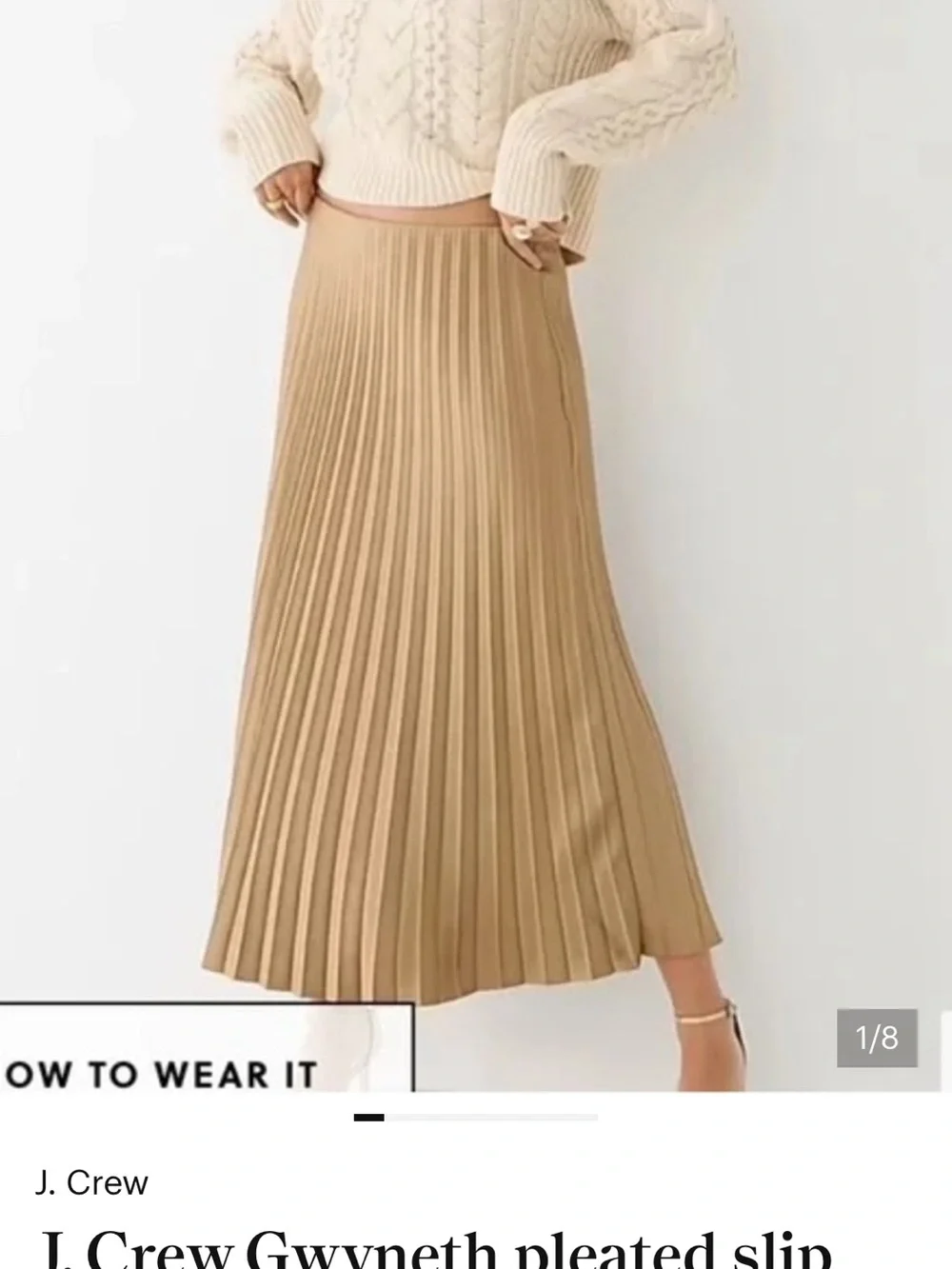 J. Crew Pleated A-Line Midi Skirt in Camel Brown